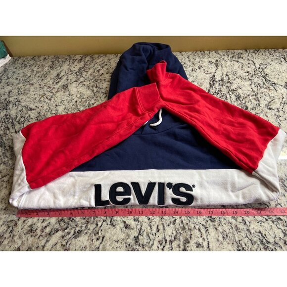 Levis Womens Sweatshirt Small Colorblock Hoodie Red White Navy Cotton Sportswear - Picture 9 of 10